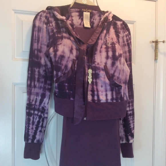 🌹Wow SEXY Purple Tie-Dye Satin Hoody 2-piece 🌹 - Picture 2 of 8